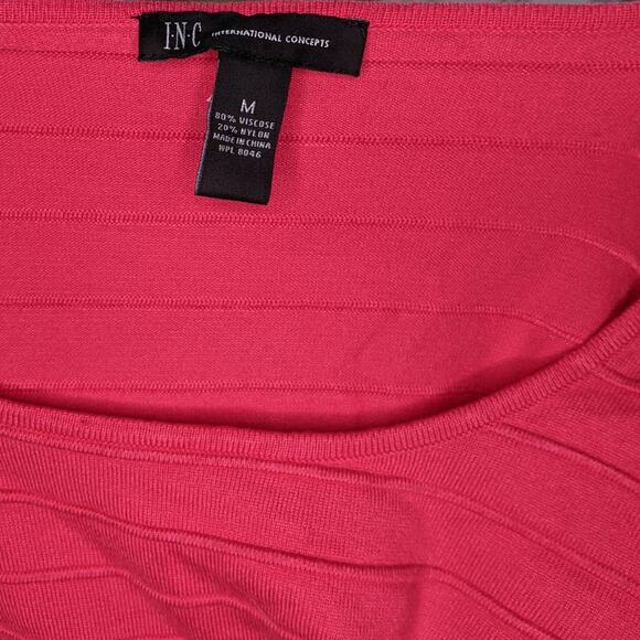INC Sweater Dress Ribbed Textured A Line Striped Pink M Pullover Scoop 3/4 Sl - Picture 9 of 9